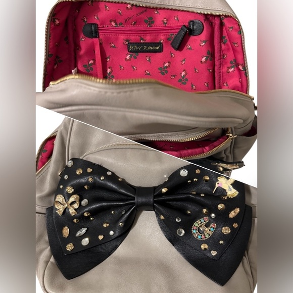 Betsey Johnson Beige Backpack with Embellished Bow - Picture 3 of 6